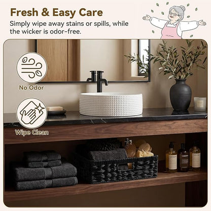 GRANNY SAYS Wicker Storage Baskets for Shelves, Wicker Basket for Organizing, Shallow Basket, Woven Baskets for Pantry Storage, Black, 1-Pack