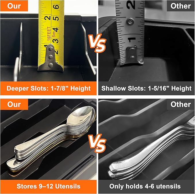 Spaclear Silverware Organizer - Expandable Kitchen Drawer Organizer, Utensil Drawer Organizer, Adjustable Plastic Flatware and Cutlery Holder, Kitchen Organizers Storage for Forks Knives, Black