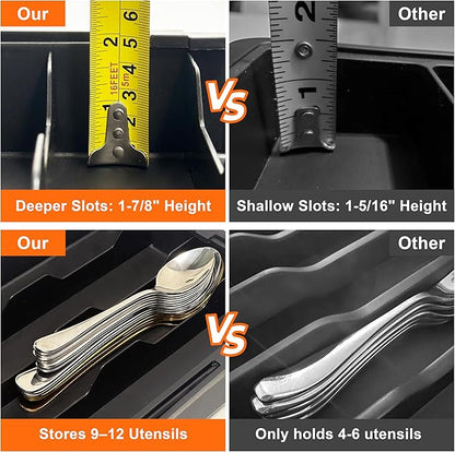 Spaclear Silverware Organizer - Expandable Kitchen Drawer Organizer, Utensil Drawer Organizer, Adjustable Plastic Flatware and Cutlery Holder, Kitchen Organizers Storage for Forks Knives, Black