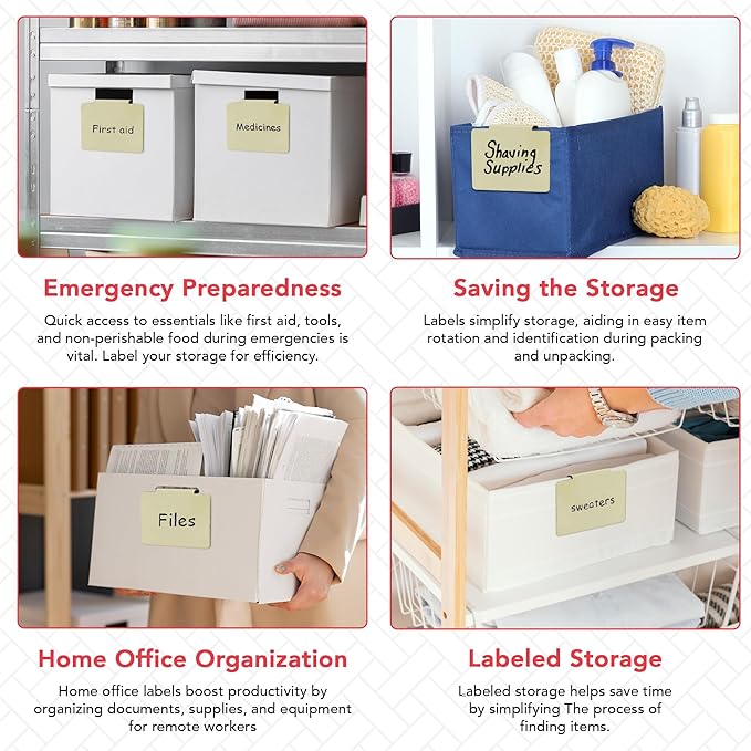 Labels for Storage Bins | Metal Storage Bin Clips (2.5” x 3.5”) - Set of 8 Basket Clip On Tags for Storage Bins w/Non-Slip Grip Pads & Dry Erase Marker - Removable Bin Labels for Storage Baskets