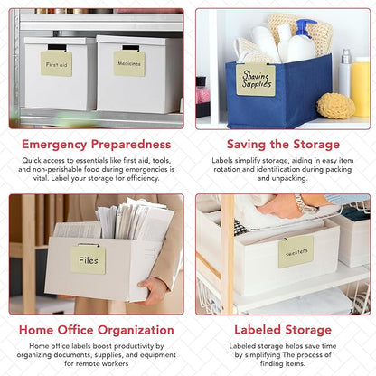 Labels for Storage Bins | Metal Storage Bin Clips (2.5” x 3.5”) - Set of 8 Basket Clip On Tags for Storage Bins w/Non-Slip Grip Pads & Dry Erase Marker - Removable Bin Labels for Storage Baskets