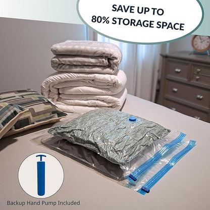8 Mega Jumbo XXL Vacuum Storage Bags with Pump, Supersized Compression Space Saver for Comforter, duvet, Bedding, Blanket storage, Vacuum Seal Bags for Clothing, Durable Safe Poly Material