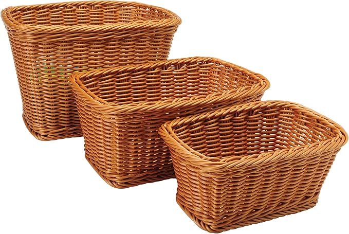 Rectangular Plastic Woven Baskets- Mixed Sizes Set of 3