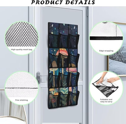 Mushroom Shoe Organizer Over The Door for BedRoom Over 12 Pockets The Door Hanging Organizer Space Saving Back Door Storage Organizer with Hook Design Shoe Holder Hanger