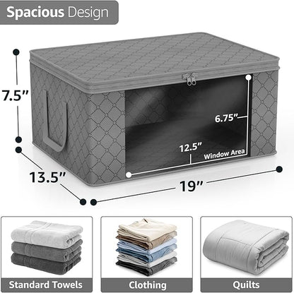 Sorbus Medium Clothes Storage Bags - Foldable Blanket Storage Bins for Organizing Bedroom, Closet, Clothing, Comforter, Organization with Clear Window, Lids and Carry Handles - Set of 6