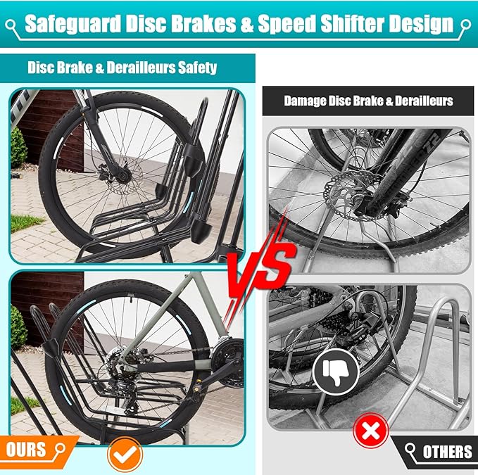 Floor Bike Stand for 6 Bikes, Bike Rack Safeguard Disc Brakes & Derailleurs, Waterproof Bike Holder Road/Kids/MTB Bicycles, Fits 12"-29" Tires, Upgraded 0.63" Steel Tubes, Indoor Outdoor Garage