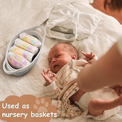 Small Woven Baskets for Organizing Rope with Handle Cute Cotton Basket for Nursery Gift Dog Cat Toy Storage Basket for Toy Organizer-Gray