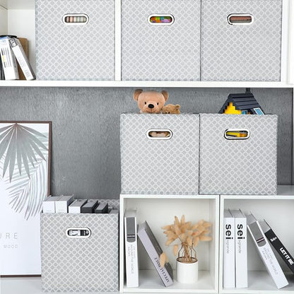 Fabric Cloth Storage Bins,Fabric Cube Organizer with Dual Handles Foldable Cube Storage Baskets for Home Bedroom Storage,Set of 6,（Light Grey）