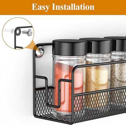 Wall Mounted Spice Rack Organizer, Pantry Door Organizer & Hanging Storage Baskets, Metal Spice Shelf for Kitchen Cabinet, 3 Depth Sizes Hold Large Jars to Nail Polish Bottles, 5 Pack
