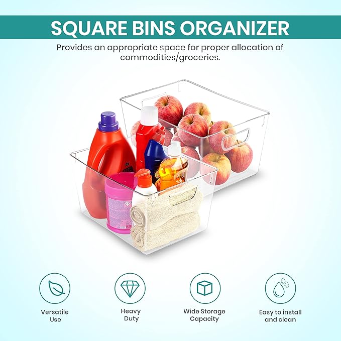 Utopia Kitchen Clear Pantry Organizers and Storage Bins 6 Pack, Large Clear Storage Bins for Pantry, Durable Freezer Organizer Bins With Handles for Organizing Fridge, Kitchen Organization