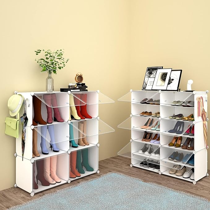 Shoe Rack Organizer, 24 Pair Shoe Storage Cabinet with Door Expandable Plastic Shoe Shelves for Closet,Entryway,Hallway,Bedroom,6 Tier