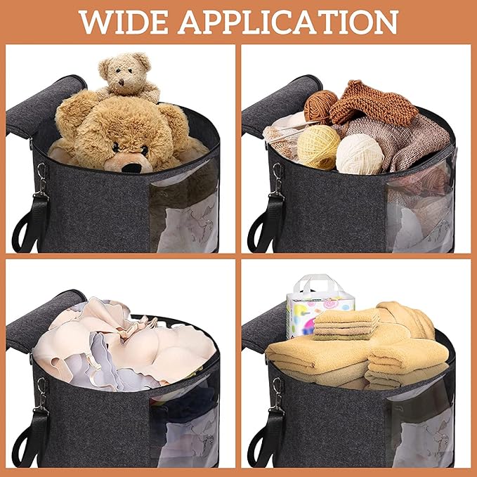 Felt Hat Storage Box,Portable Foldable Hat Container Organizer,with Shoulder Strap & 2 Handles,Stuffed Animal Toys and Clothes Storage Bin,for Closet or Travel (black)