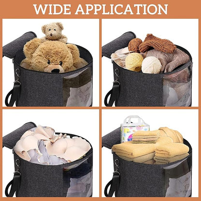 Felt Hat Storage Box,Portable Foldable Hat Container Organizer,with Shoulder Strap & 2 Handles,Stuffed Animal Toys and Clothes Storage Bin,for Closet or Travel (black)