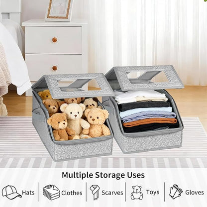 2 Pack Hat Storage Boxes for Baseball Caps - Stackable Clear Hat Organizer Box with Window Lid, Dustproof Closet Hat Case for 20-30 Caps, Large Foldable Ball Cap Storage Organizer for Men & Women