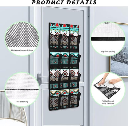 Aztec Hanging Shoe Organizer,Shoe Organizer Door Hanger with 12 Mesh Large Pockets,Behind Door Shoes Hang Holder Rack
