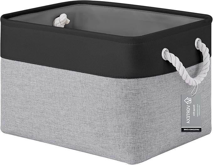 Large Storage Baskets- 15x11x10 inch Storage Bins for Shelves and Closet Organizing, Foldable Fabric Bin for Home Organization Clothes and Laundry (1-Pack, Black&Gray)
