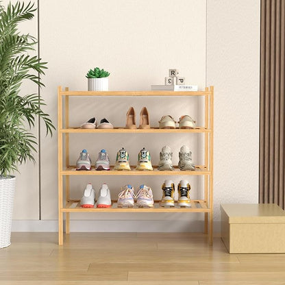 ROMGUAR CRAFT 4 Tier Bamboo Shoe Rack for Closet Free Standing Wood Shoe Shelf for Entryway Small Space Stackable 27"x11"x26" (Natural)