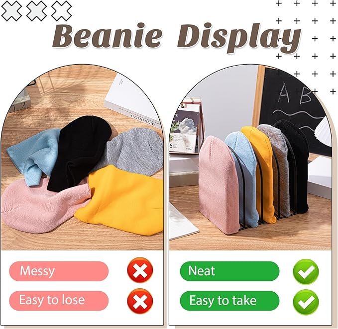 Hicarer 2 Pcs Heavy Duty Beanie Holder Organizer Knitted Hat Storage Rack Metal Display Stand Cap Holder for Winter Swimming Hat Display Home Entryway Tabletop Bedroom Closet Dresser Room Office