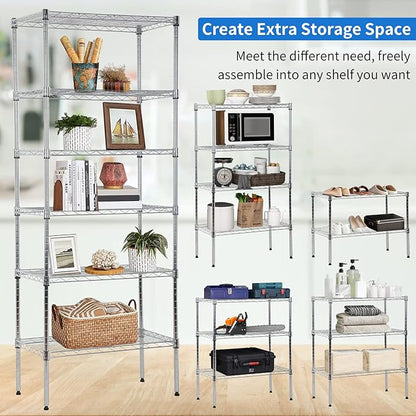 Metal Shelving Unit Detachable Storage Rack with 8 Leveling Feet Adjustable Storage Shelves Wire Shelves for Storage Kitchen Garage, 900LB Capacity, 59" H x 23" L x 13" D, Chrome