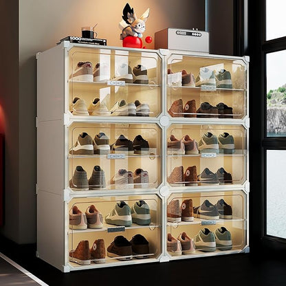 MAGINELS 6-Tier Shoe Rack,Expandable Plastic Shoe Cabinet. Shoe Storage with Door,Entryway, Closets, Hallway, and Bedroom.Accommodates Up to 24 Pairs of Shoes.Grey (6 Tier 24 Pairs（White）)