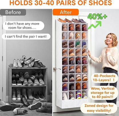 30-40 Pairs Over the Door Shoe Organizer, Large & Deep Pockets Hanging Shoe Rack, Space-Saving Closet Door Organizer Fits Boots,Sneakers or Larger Shoes,Shoe Storage for Bedroom,Small Closet,Entryway