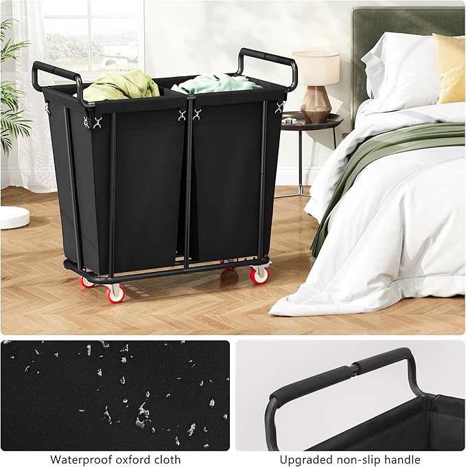 Gewudraw Large Laundry Hamper with Wheels, 2 Bag 360L Big Rolling Laundry Basket Sorter Cart, Extra Large Clothes Hamper, Heavy Duty Laundry Basket Organizer for Laundry Room, Bathroom