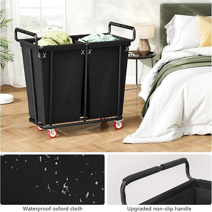 Gewudraw Large Laundry Hamper with Wheels, 2 Bag 360L Big Rolling Laundry Basket Sorter Cart, Extra Large Clothes Hamper, Heavy Duty Laundry Basket Organizer for Laundry Room, Bathroom