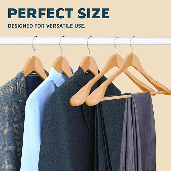 Lifemaster Solid Wooden Hanger Set - 10 Pieces Non-Slip Versatile Closet Space-Saving Hanger Set for Suit, Coat, Camisole, Jacket, Pants, and Dresses with 360° Swivel Hook