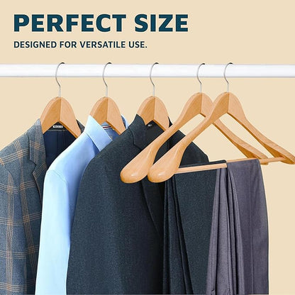 Lifemaster Solid Wooden Hanger Set - 10 Pieces Non-Slip Versatile Closet Space-Saving Hanger Set for Suit, Coat, Camisole, Jacket, Pants, and Dresses with 360° Swivel Hook