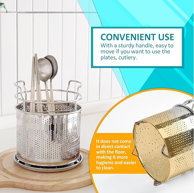 HOME&I Stainless Steel Silverware Drying Basket for Dish Rack, 4-Compartment Utensil Holder with Drain Board, Countertop Cutlery Caddy for Kitchen Sink & Dishwasher