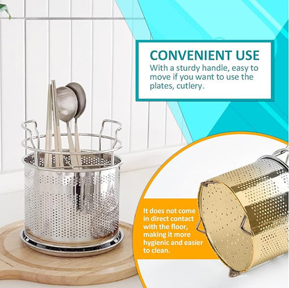HOME&I Stainless Steel Silverware Drying Basket for Dish Rack, 4-Compartment Utensil Holder with Drain Board, Countertop Cutlery Caddy for Kitchen Sink & Dishwasher