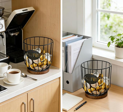 Coffee Pod Holders for Counter, K-Cup Holder, Metal Coffee Pod Basket, Espresso Pods Organizer, Coffee Station Accessories(Black Plating)