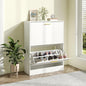 JOZZBY Shoe Cabinet Storage for Entryway, Freestanding Narrow Slim Shoe Organizer Cabinet with 2 Flip Drawers, Wooden Shoe Rack for Hallway, Living Room, White