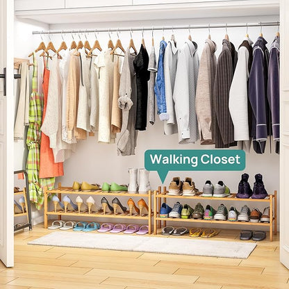 viewcare 2-Tier Long Shoe Rack for Entryway, Black Bamboo Wood Shoe Rack for Closet & Hallway, Long 33IN | Beautiful | Functional | Sturdy | Durable