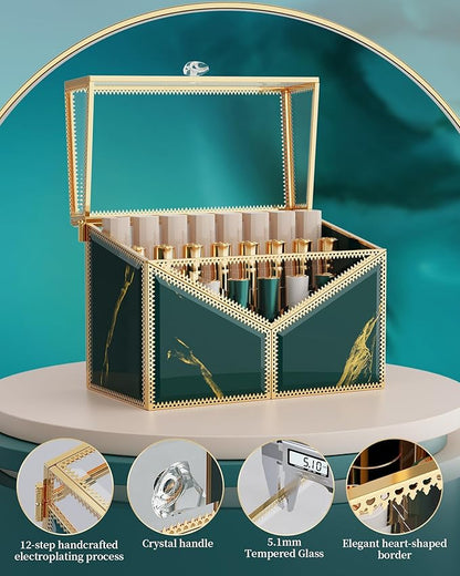 Youdepot Lipstick Organizer Lipstick Holder - 24 Spaces, Tempered Glass Lip Gloss and Perfume Organizer,Vanity Lipstick Holder and Organizer.