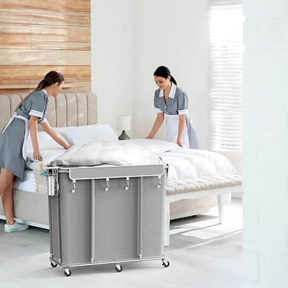 Simple Houseware Extra Large 2 Section Rolling Laundry Cart 265L (70 Gal) – Heavy Duty Hamper with 2 Removable Bags & 6 Smooth Wheels – Commercial Laundry Organizer for Home, Hotel, Dorm, Gym, Gray