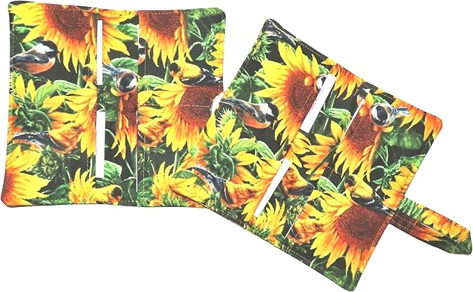 Tea Bag Wallet Includes 4 Tea Bags, Sunflowers & Songbirds, English Tea Time, Quilted Handcrafted, Securely Holds Tea Bags
