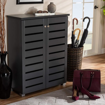 Contemporary Shoe Storage Cabinet Grey Modern Wood Includes Hardware