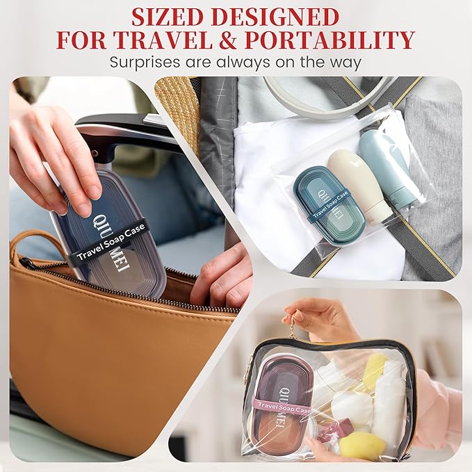 Shampoo Bar Holder and Soap Case | Leakproof Travel Container with Lid & Drain Tray | Includes Silicone Strap and Mesh Soap Bag | for Bathroom, Shower, Camping, Gym Travel (Red, Large)