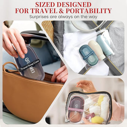 Shampoo Bar Holder and Soap Case | Leakproof Travel Container with Lid & Drain Tray | Includes Silicone Strap and Mesh Soap Bag | for Bathroom, Shower, Camping, Gym Travel (Red, Large)