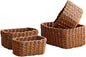 4PCS Woven Storage Baskets Set, Small Baskets for Organizing, Square Handwoven Paper Rope Organizer Bins for Shelves and Home Storage (Brown & Orange)