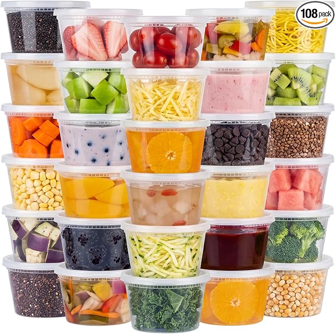 NESCCI 108 Sets (216-Piece) Deli Containers with Lids,16oz X 108 Set Each, Leak-Proof & BPA Free Airtight Takeout Plastic Food Storage Containers for Soup, Meal Prep, Microwave/Freezer Safe