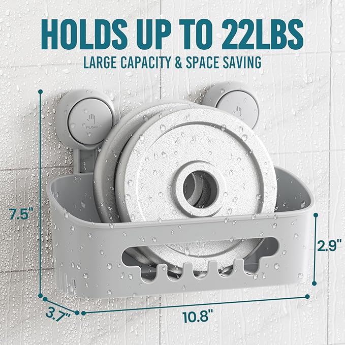 TAILI Shower Caddy Suction Cup 2 Pack, Heavy Duty Bathroom Organizer, Removable Shelves for Inside Shower, Shampoo, Waterproof Suction Plastic Storage for Bathroom Accessories Holder, Gray