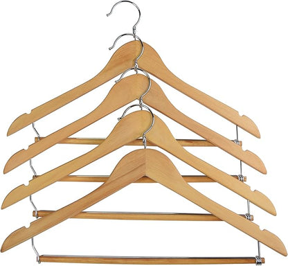 Proman Products KSC3031 Kascade Wooden Hangers 50 Pack, Unique Ring Design, Space Saving Pants Clothes Hanger with Pants Locking Bar and Shoulder Notches, Natural