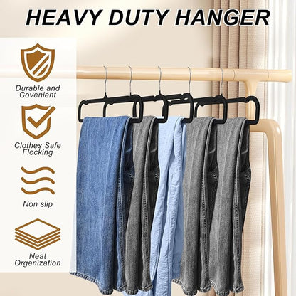 Pants Hangers Space Saving, 30 Pack Velvet Hangers for Closet with 30 Hooks, Strong Durable Non Slip Slim Clothes Hanger, Ultra Soft Flocked Hanger for Pants, Shirts, Bra, Shorts (Black)