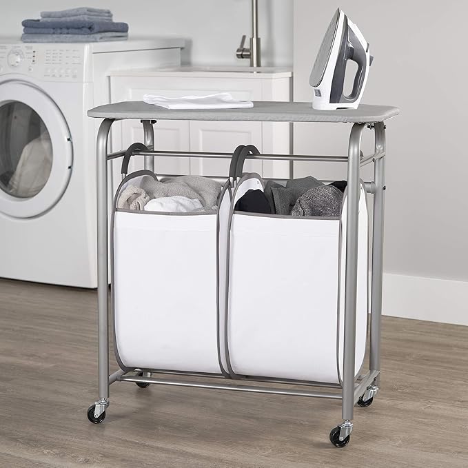 Neatfreak - Laundry Sorter with Ironing Board - 3-in-1 Laundry Basket, Ironing Station & Laundry Folding Table - 2 x Tote Hampers for Laundry, Towels & Bathroom Storage