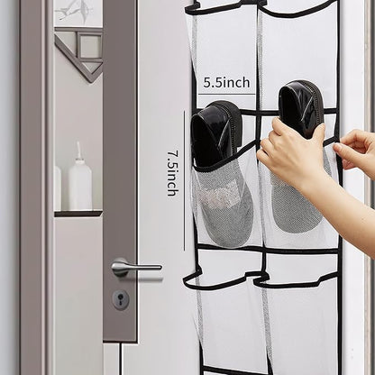PVWSG Over The Door Shoe Organizer, 14 Large Mesh Pockets Hanging Shoe Rack for Closet Organizers and Storage, White, 2-pack (white)