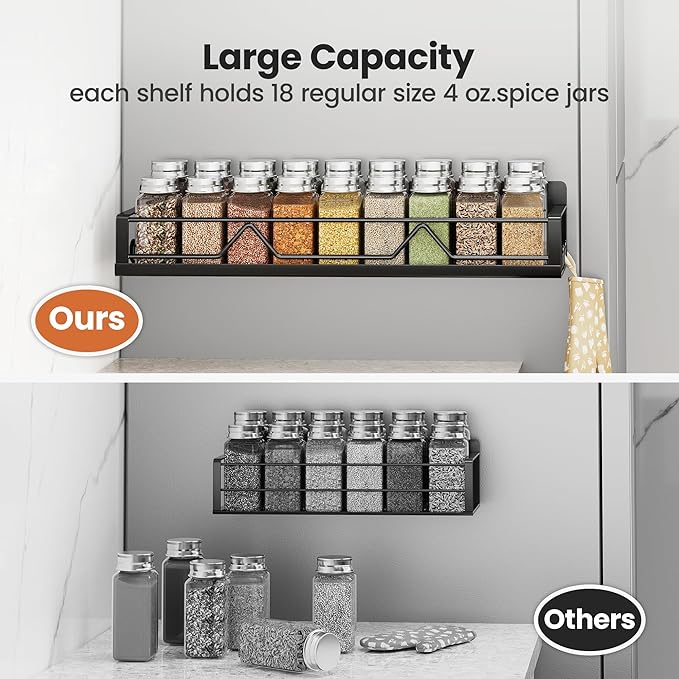 Mystozer 16.9 Inch Wide Large Capacity Magnetic Spice Rack for Refrigerator,4 Pack Metal Fridge Shelf Apartment Essentials Fridge Organizer Magnetic Storage Fridge Magnet Organizer(Black)