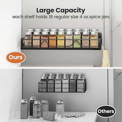 Mystozer 16.9 Inch Wide Large Capacity Magnetic Spice Rack for Refrigerator,4 Pack Metal Fridge Shelf Apartment Essentials Fridge Organizer Magnetic Storage Fridge Magnet Organizer(Black)