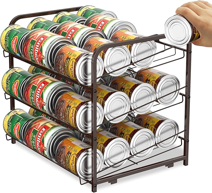 BTY Can Organizer for Pantry Stackable 2 Pack, Can Storage Organizer Rack Stacking Can Dispensers Small Space Holds up to 36 Cans for Pantry, Kitchen, Cabinet- Brown